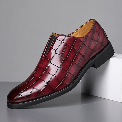 Polished brown leather men's dress shoes, offering comfort & style for all-day wear.
