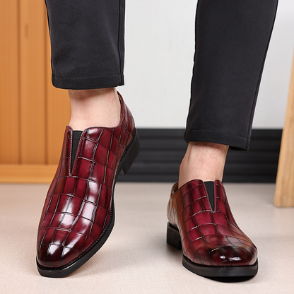 Modern black polished men's dress shoes, versatile for business, office & smart casual.