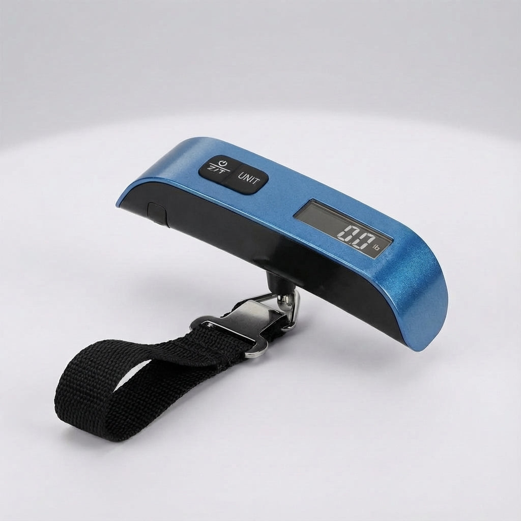 TravelWeigh black digital luggage scale for precise baggage weight measurement, a travel essential.