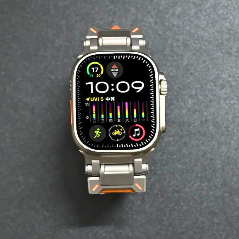 Premium black genuine leather smartwatch strap, offering durability and a comfortable fit.