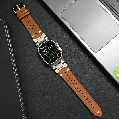 Red genuine leather watch band, a sleek and comfortable unisex smartwatch replacement strap.