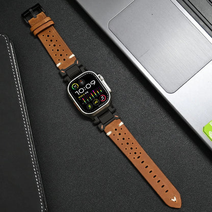 Unisex brown genuine leather smartwatch strap, an elegant & comfortable watch accessory.