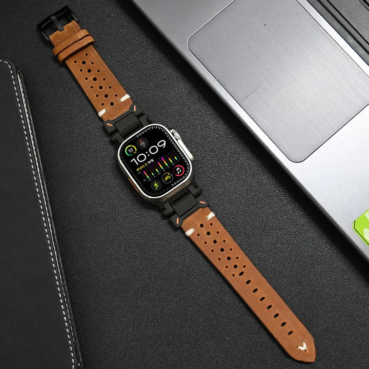Unisex brown genuine leather smartwatch strap, an elegant & comfortable watch accessory.