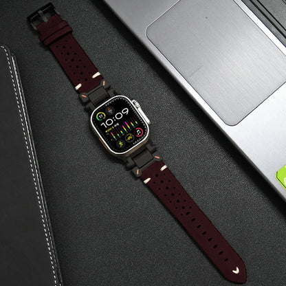 Durable brown leather smartwatch strap, comfortable and long-lasting for daily use.