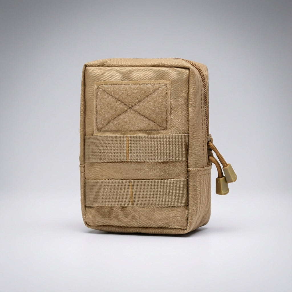 Tactical MOLLE storage pouch in use, organizing outdoor gear for hiking, camping, and everyday carry.