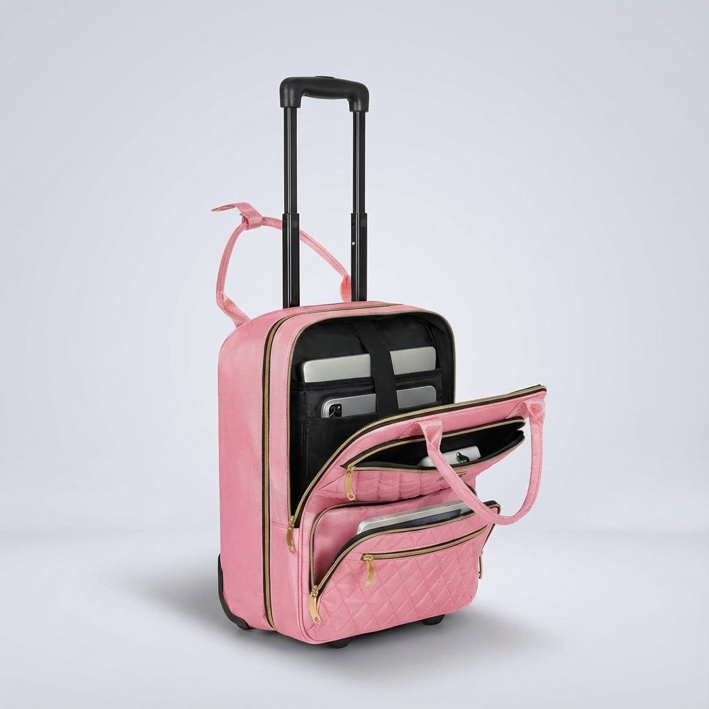 Convenient gray underseat rolling personal item, a wheeled laptop travel bag for quick and organized journeys.