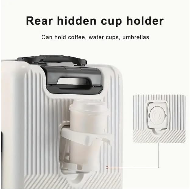 Unisex hard shell carry-on luggage showing integrated USB port for convenient device charging during travel.