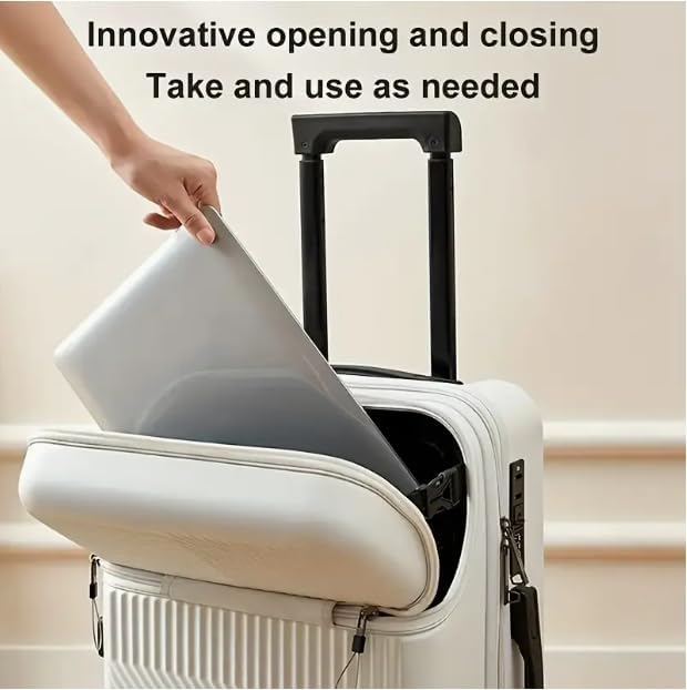 Close-up of the cup holder on a black hard shell carry-on luggage, perfect for hands-free travel convenience.