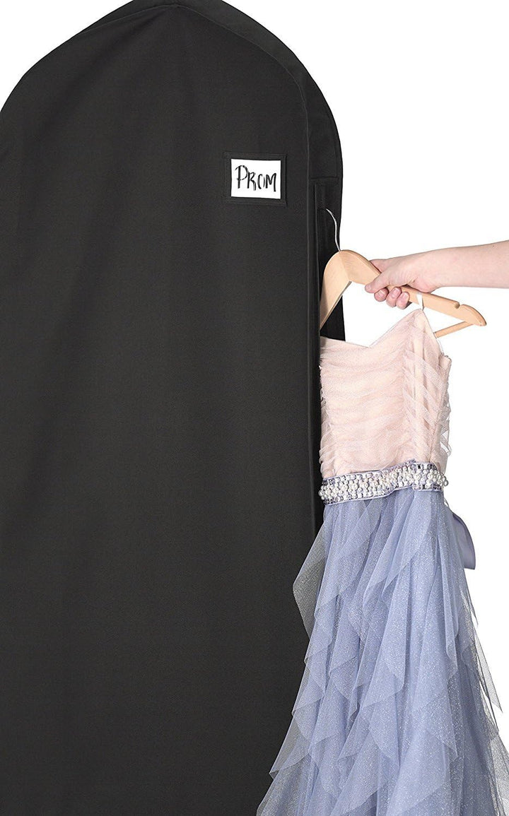 Sleek unisex black garment bag, water-repellent and zippered for secure clothes travel.