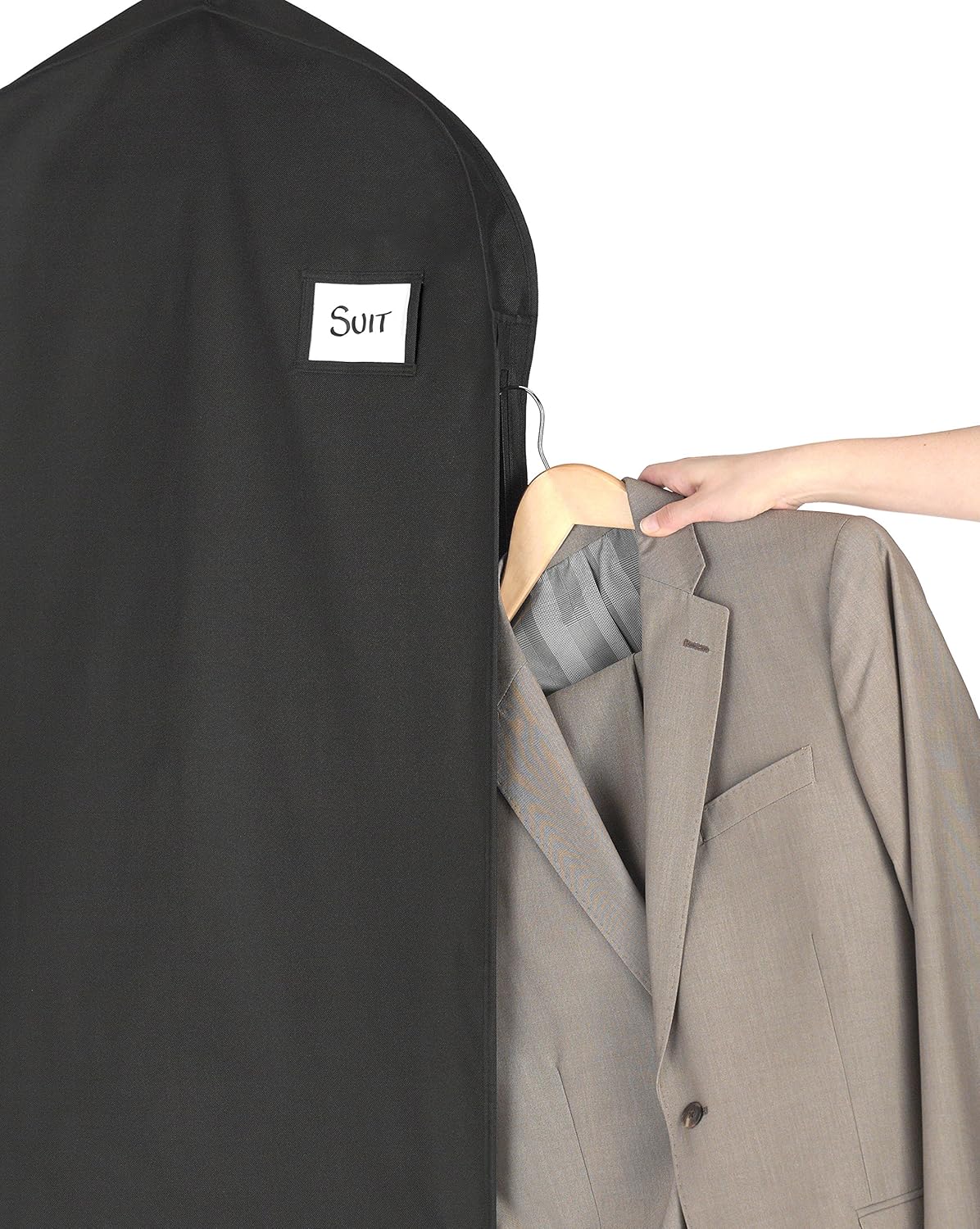 Durable water-repellent travel garment bag with zipper for long-lasting protection.