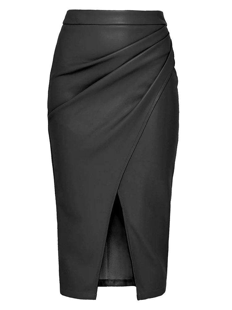 Versatile cream women's midi skirt with an elegant sculpted wrap design, perfect for sophisticated styling.