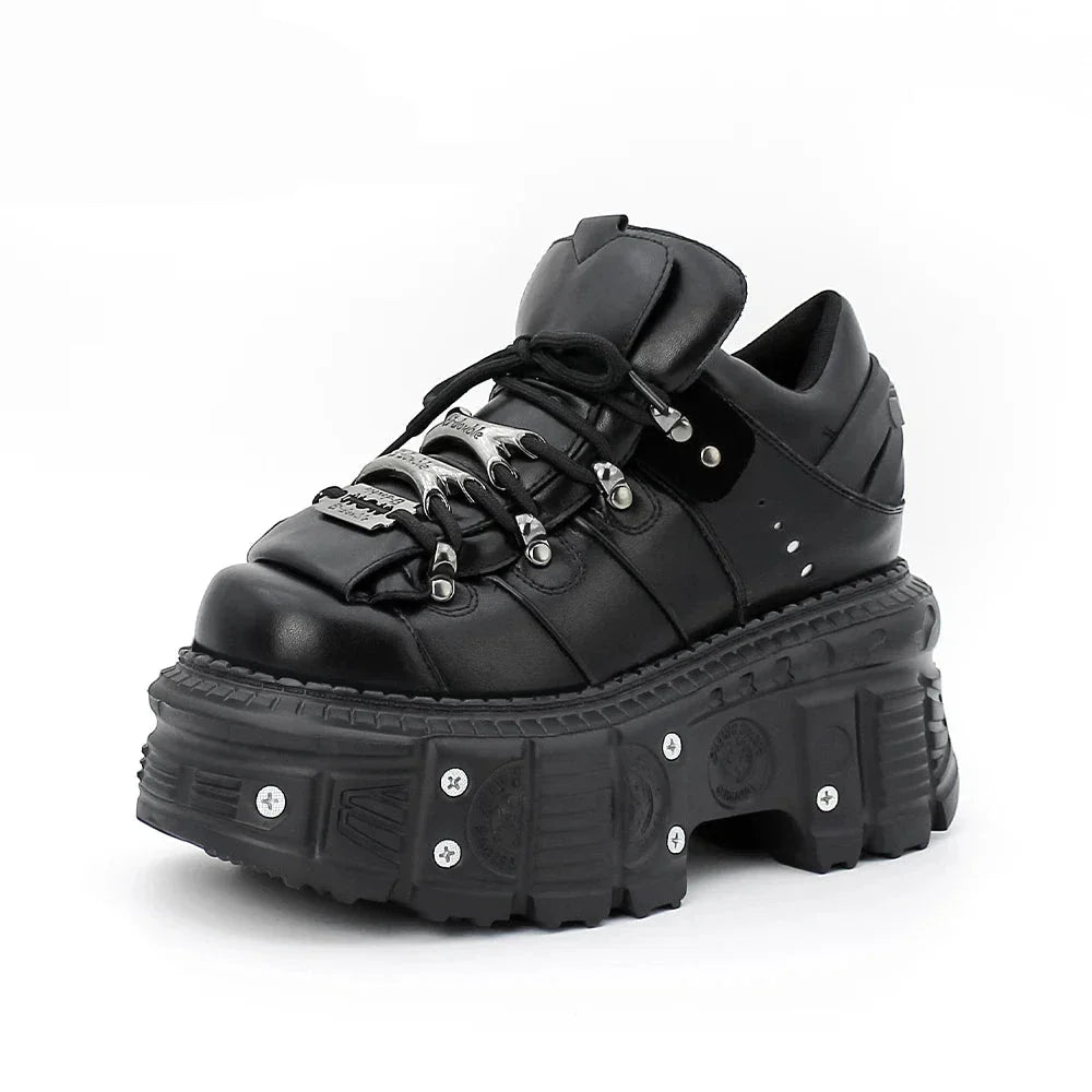 Elevate your rave or edgy style with these black women's punk platform boots, a bold fashion statement.
