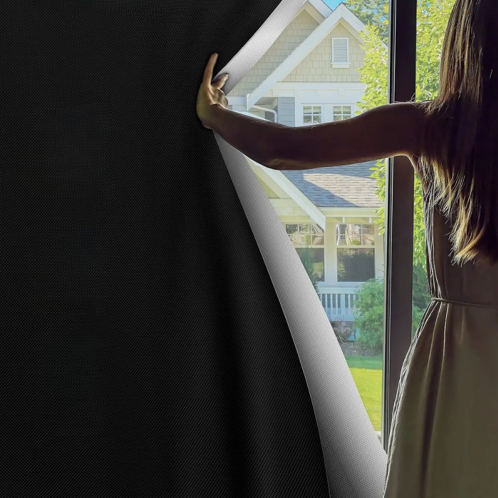 Light blocking blackout window cover provides complete privacy & room darkening for a restful sleep.