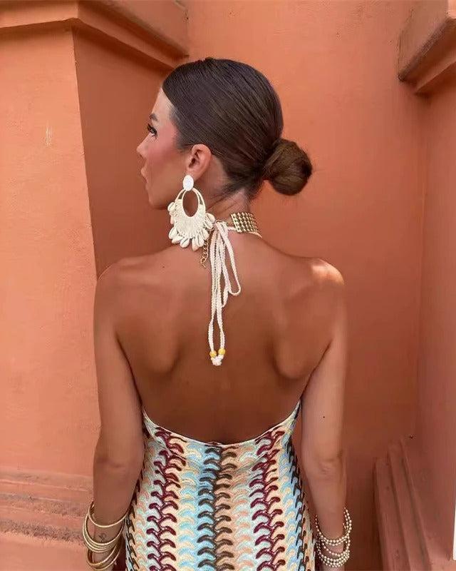 Chic women's boho printed V-neck maxi dress, versatile for wedding guests, summer parties, or vacation wear.