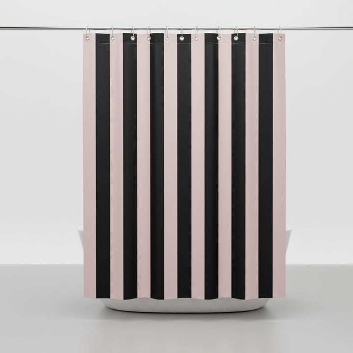 Bathroom decor: Boho striped fabric shower curtain, water repellent, adding color & style.