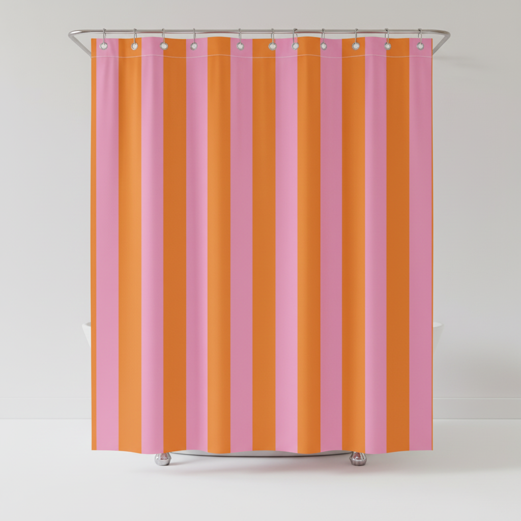 Premium fabric shower curtain, water repellent with eye-catching boho stripes, easy to clean.