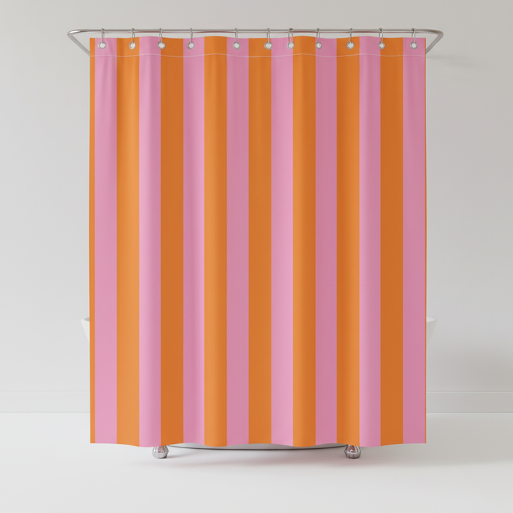 Premium fabric shower curtain, water repellent with eye-catching boho stripes, easy to clean.