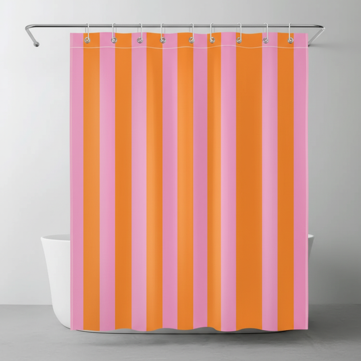 Stylish boho striped fabric shower curtain for bathroom decor, water repellent & durable.