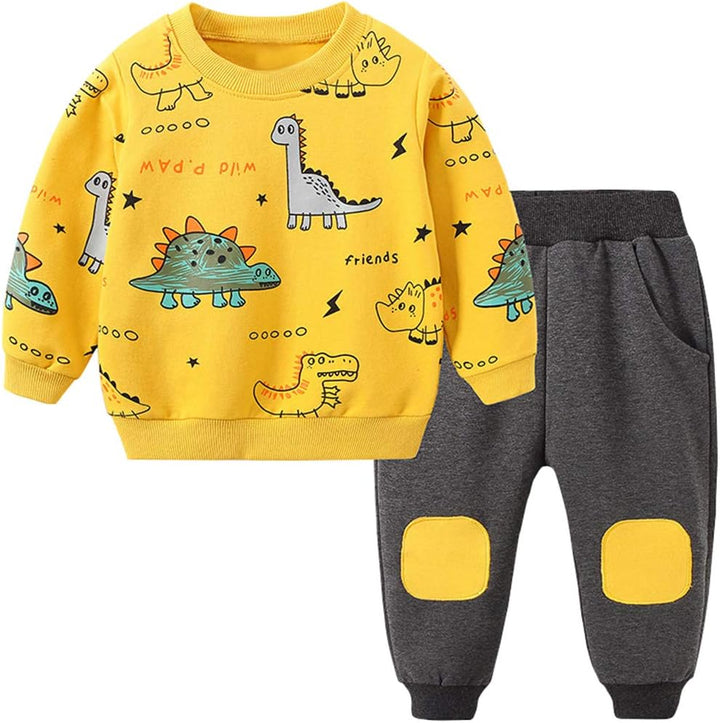 Boys' dinosaur print adventure outfit set. 2-piece playwear for toddlers with fun dino design.