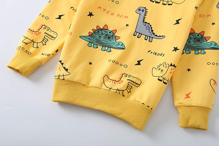 Giftable boys' dinosaur print clothing set, perfect for active kids' adventures & playwear.