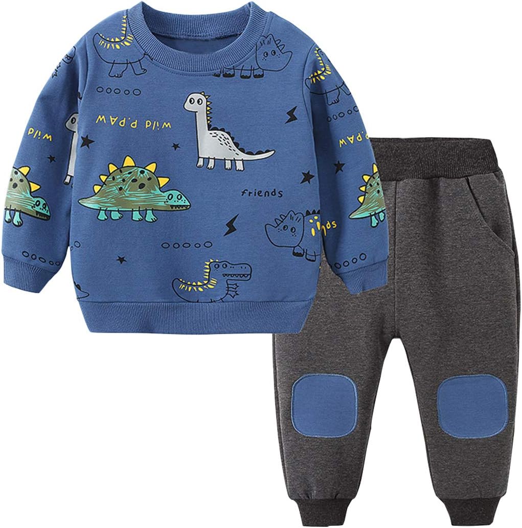 Toddler boys' casual dinosaur print outfit set, perfect for play and daily adventures.