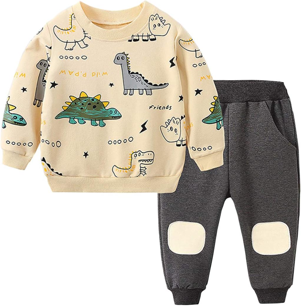 Vibrant dinosaur print 2-piece outfit set for boys, ideal kids' playwear & youth apparel.