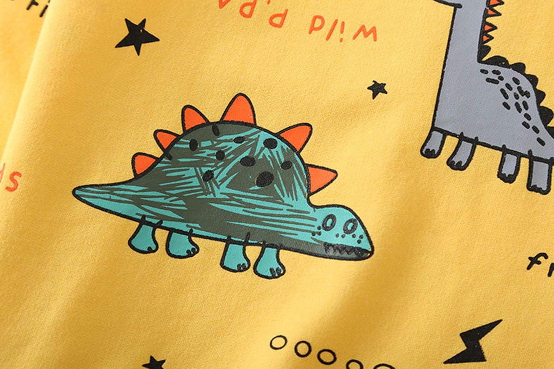 Kids' dinosaur print clothing set for boys, a fun 2-piece playwear outfit for toddlers.