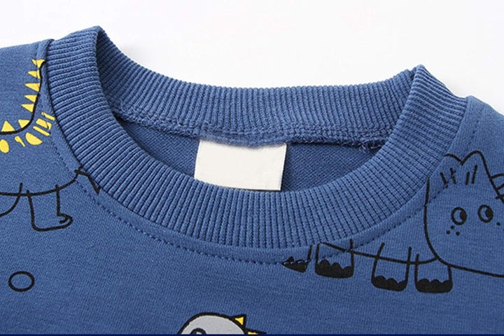 Dino print adventure set for boys, a cool 2-piece outfit for active kids' casual playwear.