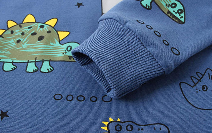 Complete 2-piece dinosaur print outfit set for toddler boys. Comfortable casual playwear.