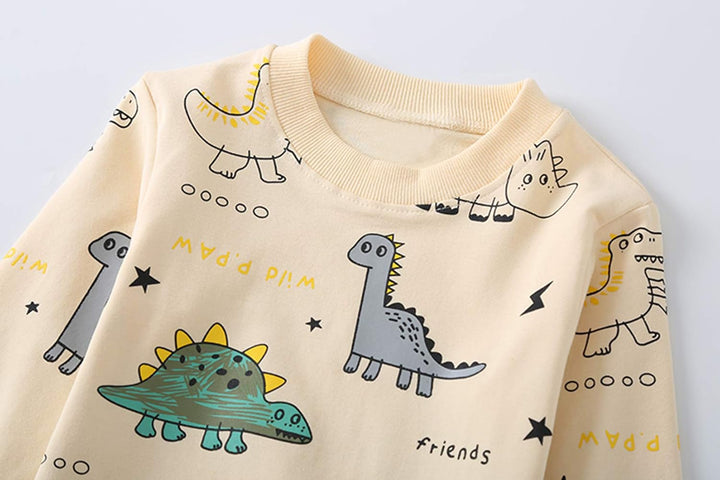 Trendy boys' dinosaur print fashion set, comfortable youth playwear outfit for adventures.