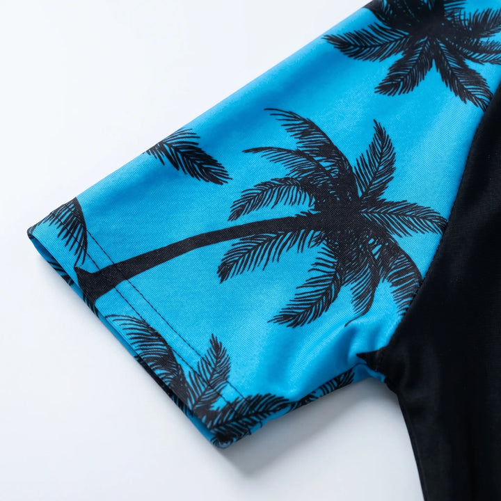 Kids' active swim set: comfortable boys' rash guard and matching swim trunks for summer beach & pool fun.