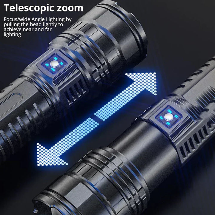 Powerful Striker 10000 Lumen LED flashlight for camping. Waterproof, durable, and reliable outdoor gear for adventures.