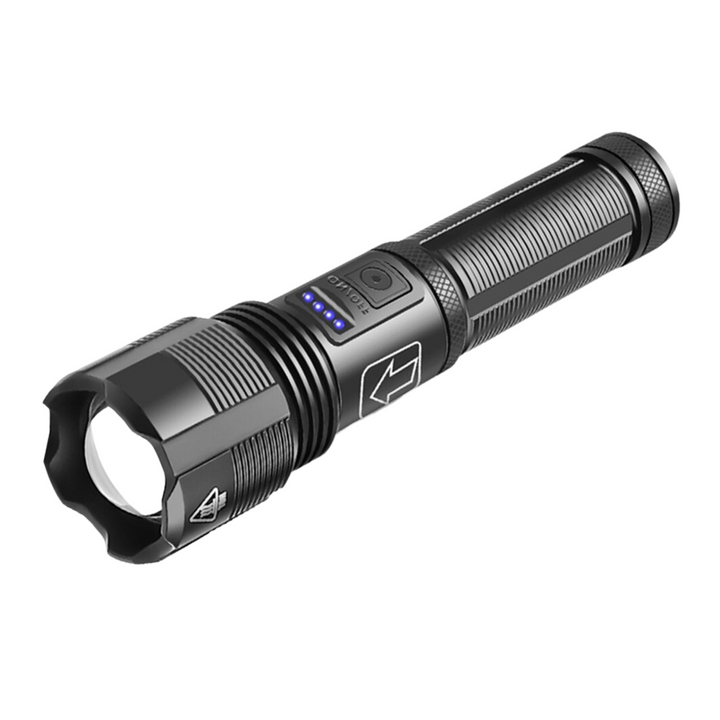 Bright LED handheld flashlight, portable black torch for outdoor camping and hiking adventures
