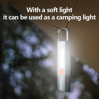 Compact silver LED mini flashlight with hook, waterproof design, ideal portable emergency light