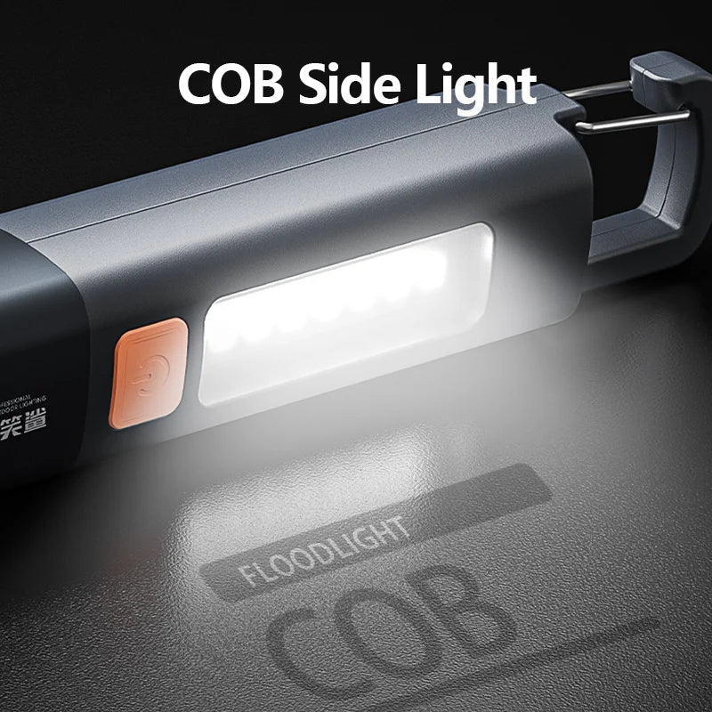 Portable yellow LED mini flashlight featuring super bright light, USB-C, great for outdoor emergencies
