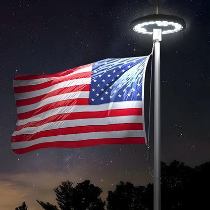 Bright solar LED flagpole light for all-night illumination, ideal for outdoor patriotic displays. Energy efficient & waterproof.