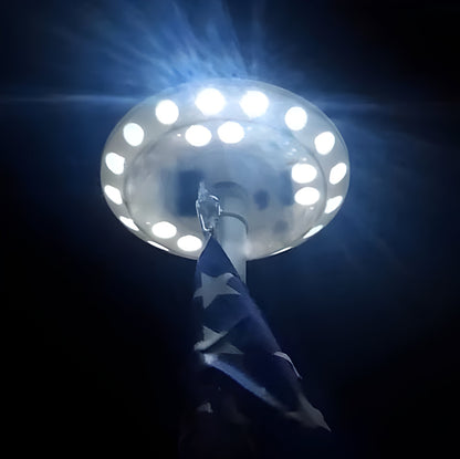 Energy-efficient solar flagpole light with LEDs for outdoor garden display. Waterproof, all-night flag illumination.