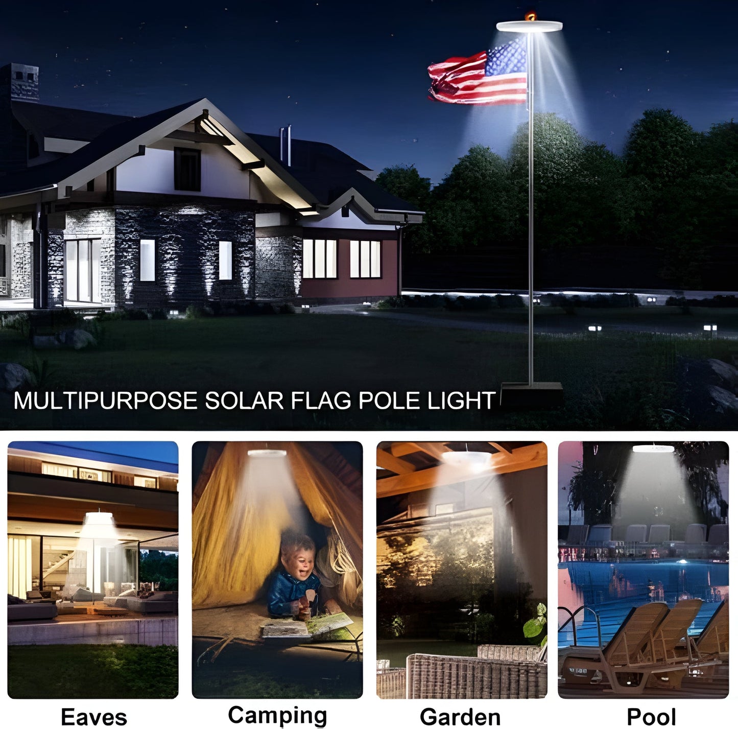 Illuminate your flag with this bright solar LED flagpole light. Dusk to dawn outdoor lighting, energy efficient.