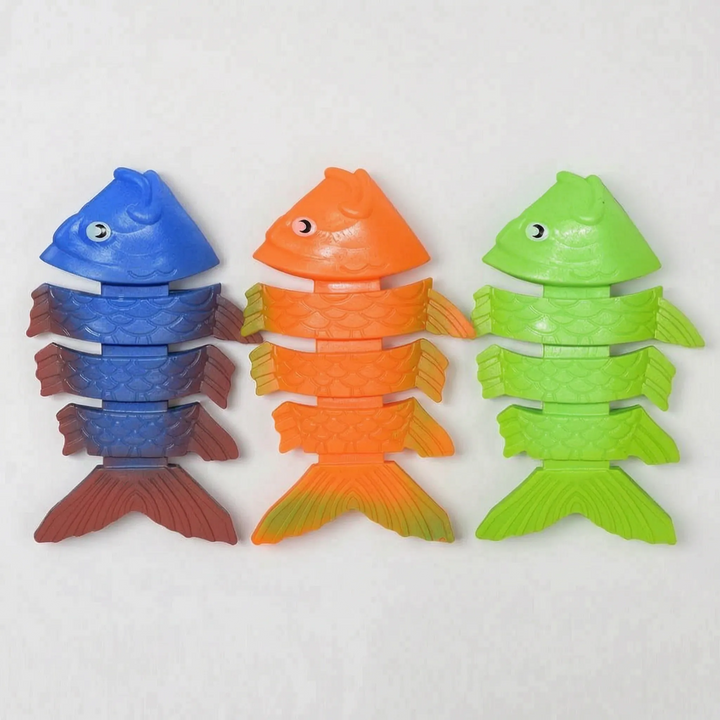 Kids enjoying brightly colored pool diving toys, perfect for active underwater swimming games.
