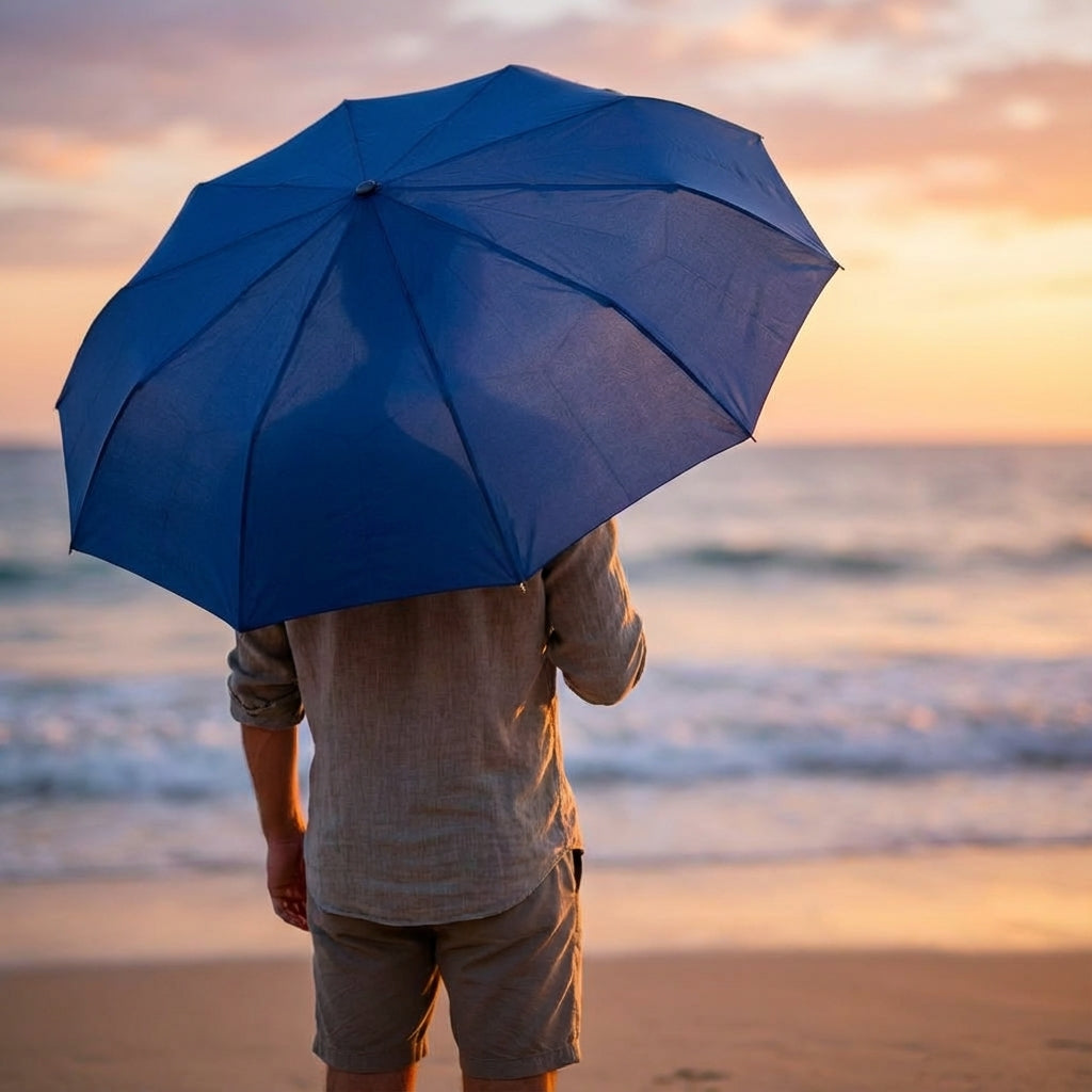 BrollyMate compact windproof travel umbrella. Automatic, UV protection for rain & sun.