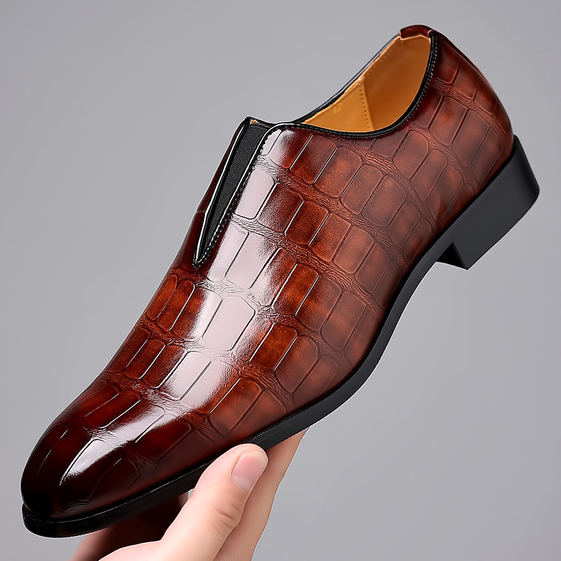 Black croc-embossed formal loafers for men, stylish and versatile footwear.