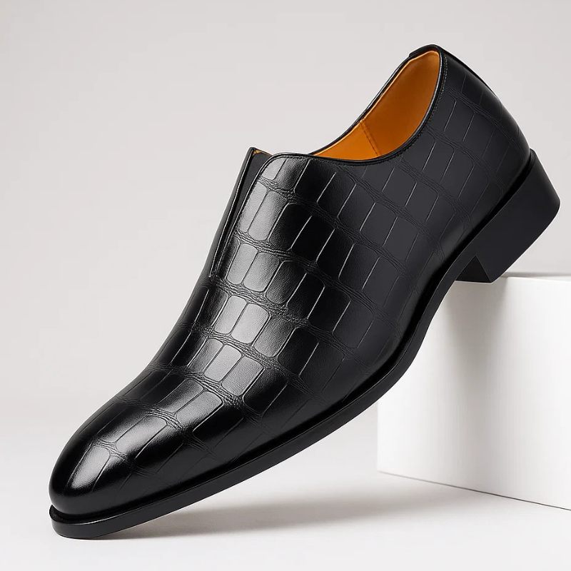 Comfortable brown croc-embossed formal loafers for men, premium quality.