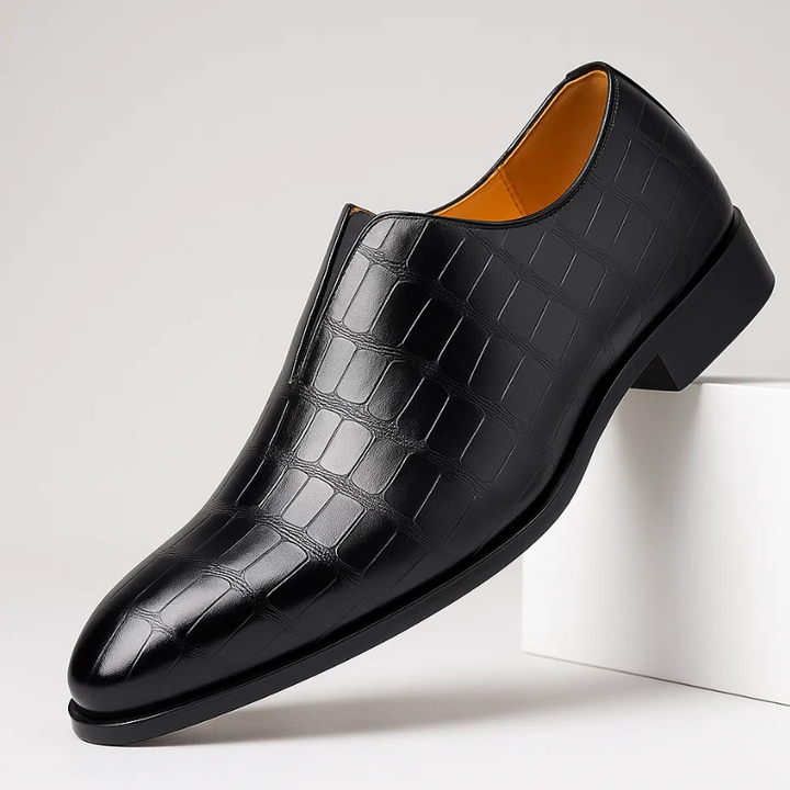 Comfortable brown croc-embossed formal loafers for men, premium quality.