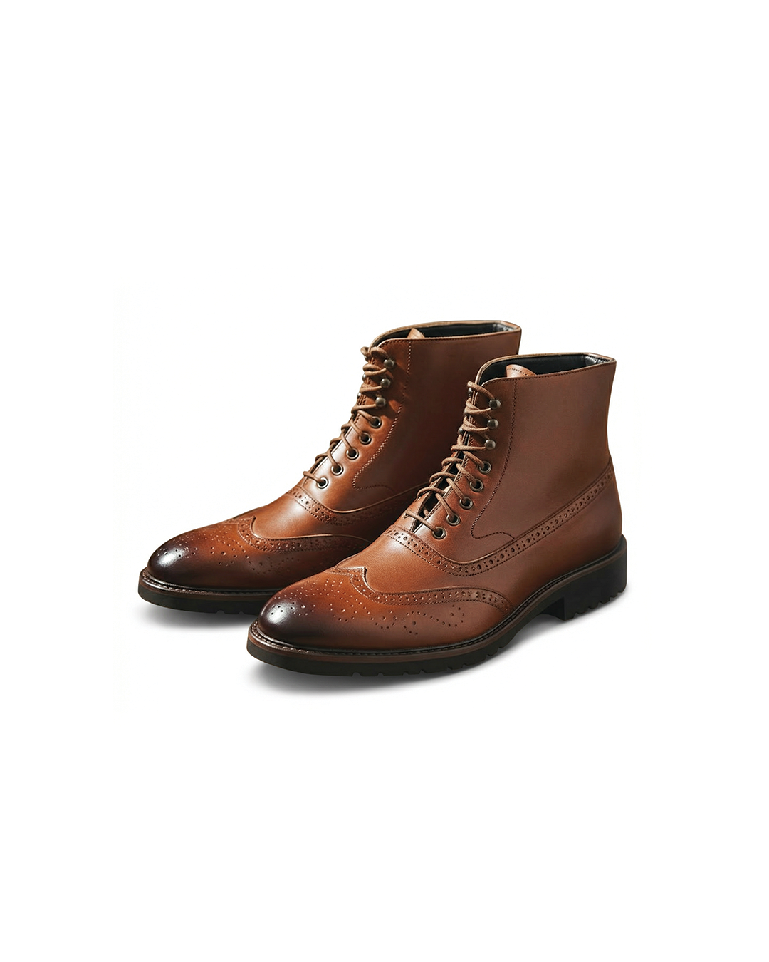 Brown full-grain leather men's boots with Goodyear welt for durability and classic style.