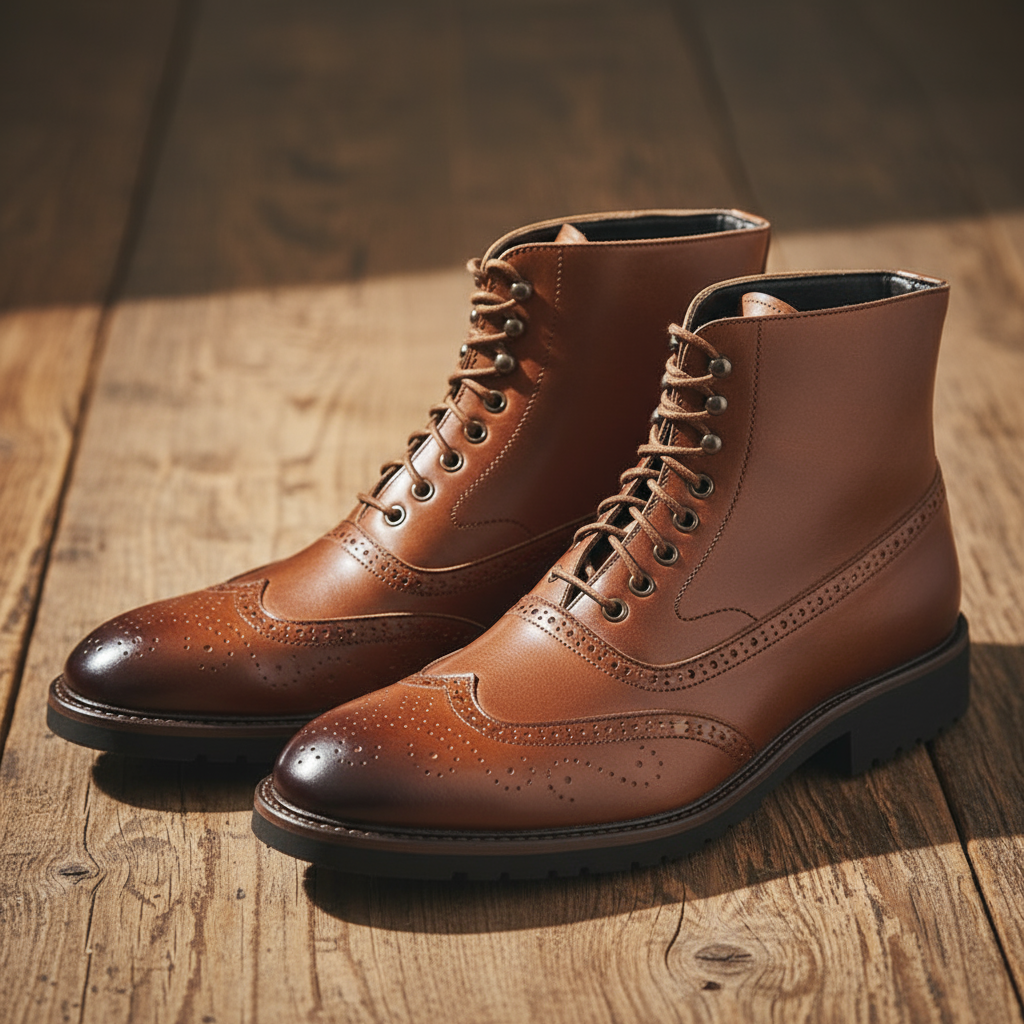 Classic black full-grain leather dress boots for men, ideal for sophisticated or business casual outfits.