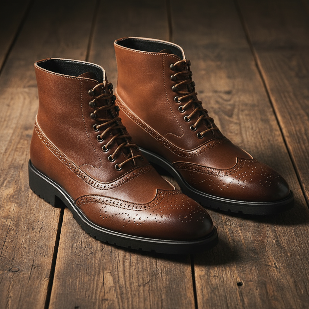 Durable men's work boots in rich brown full-grain leather, built with Goodyear welt for all-weather wear.
