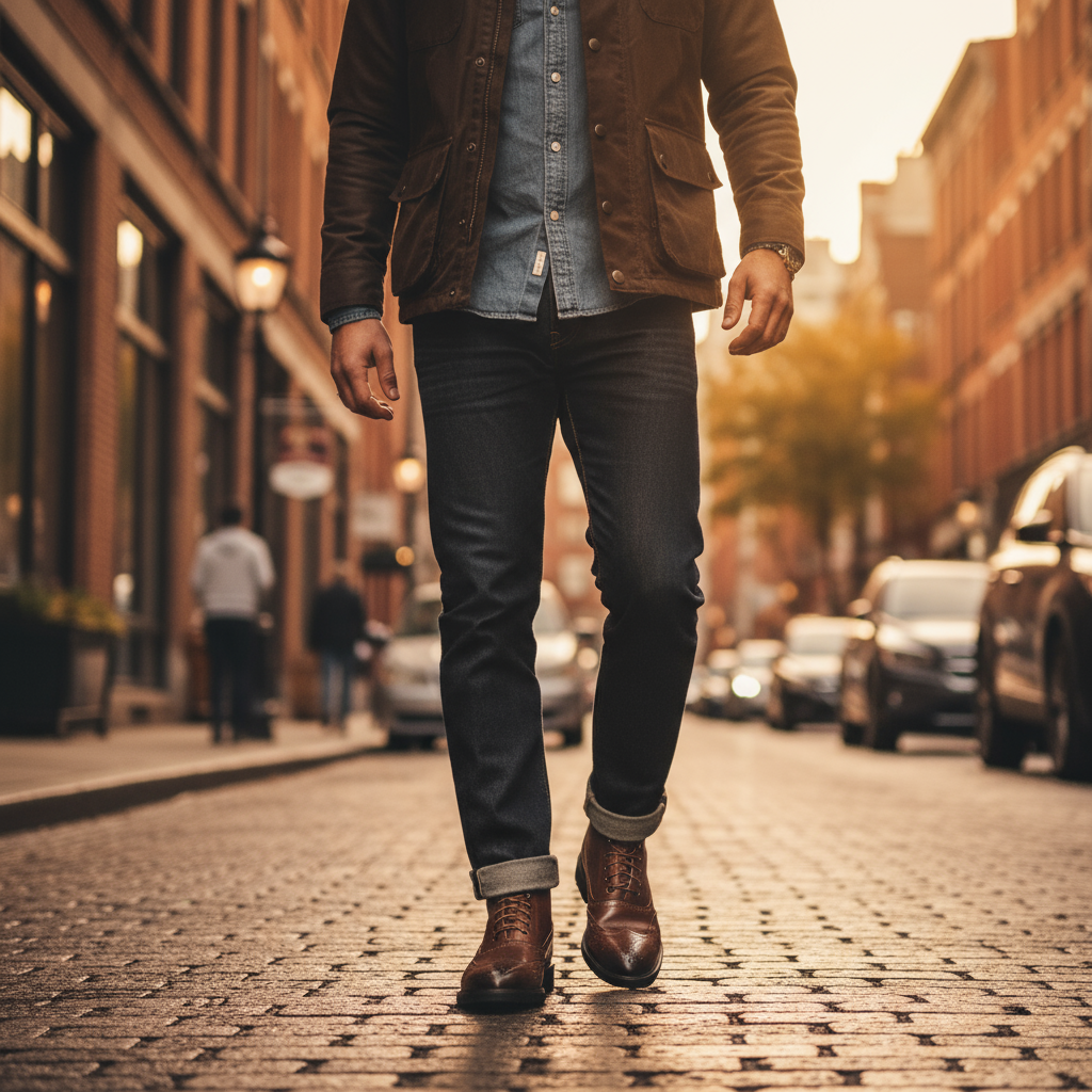 Robust brown men's leather boots, full-grain, featuring Goodyear welt construction for all-weather durability.