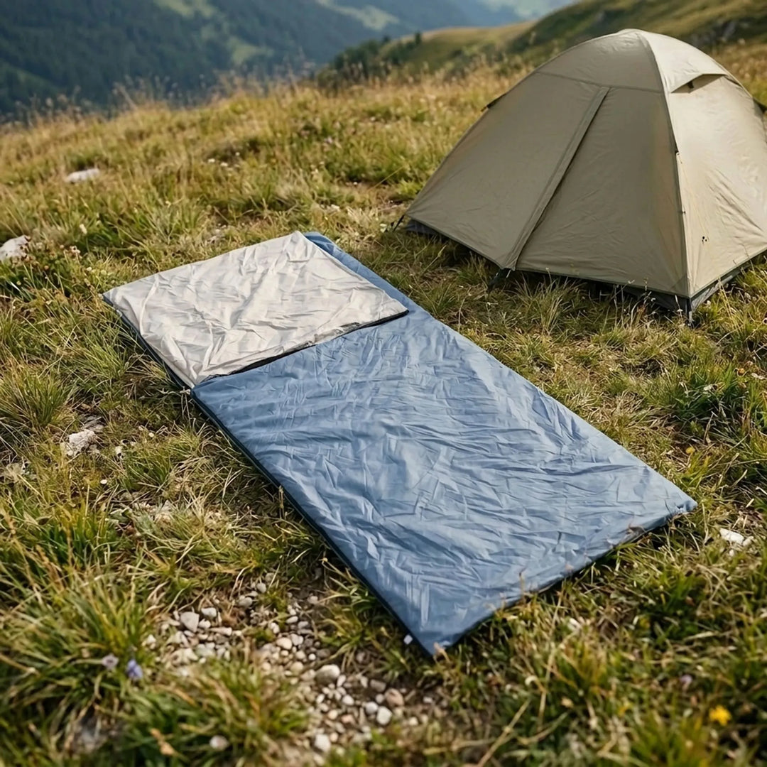 Brown unisex compact envelope sleeping bag for camping & hiking. Lightweight, perfect for spring/summer outdoor travel.