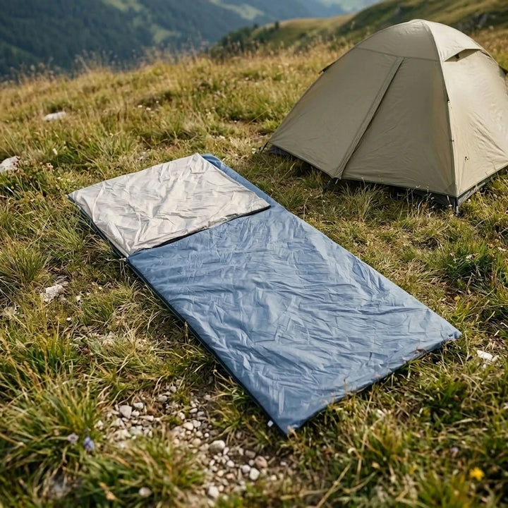 Brown unisex compact envelope sleeping bag for camping & hiking. Lightweight, perfect for spring/summer outdoor travel.