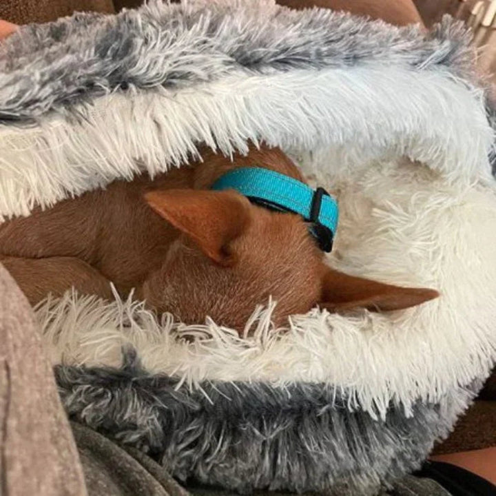 Washable pet dog bed, super soft & comfortable, perfect for deep relaxation & a peaceful dog sanctuary.